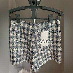 Zara Black and White High Waist Gingham Shorts